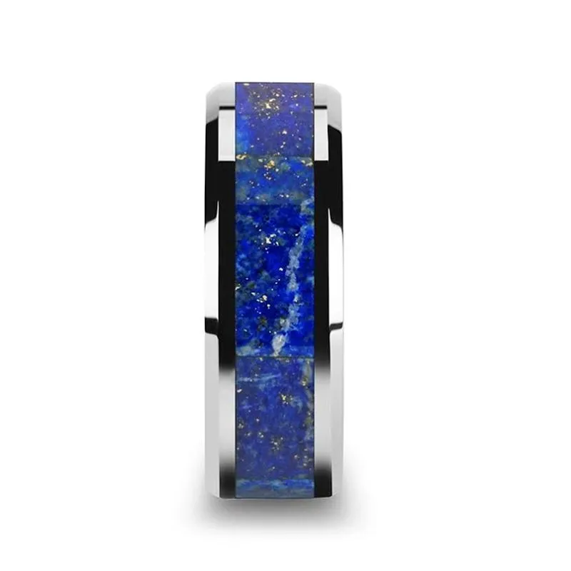 OSIAS | Tungsten Ring, Blue Lapis Inlay, Beveled