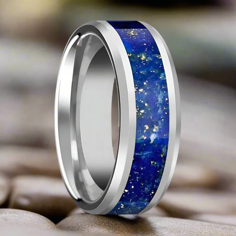 OSIAS | Tungsten Ring, Blue Lapis Inlay, Beveled