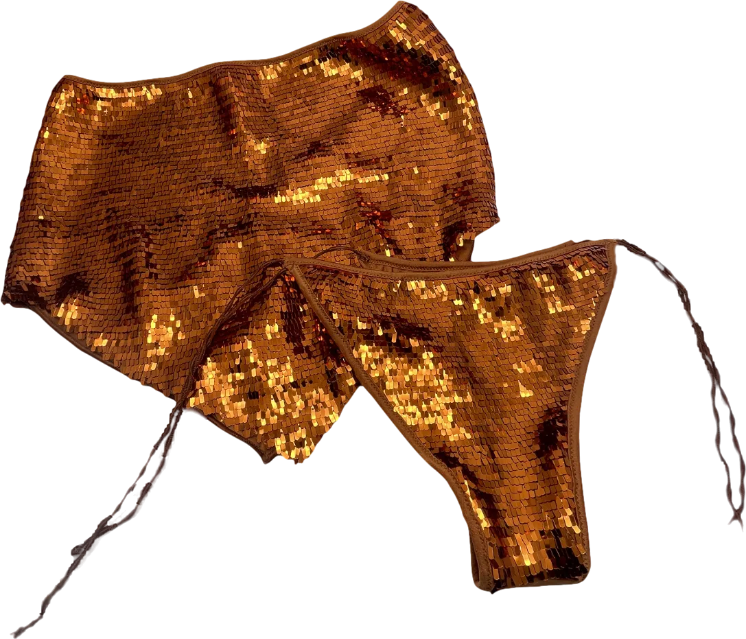 Oséree Burnt Orange Oseree Sequined Bandana Bikini UK S