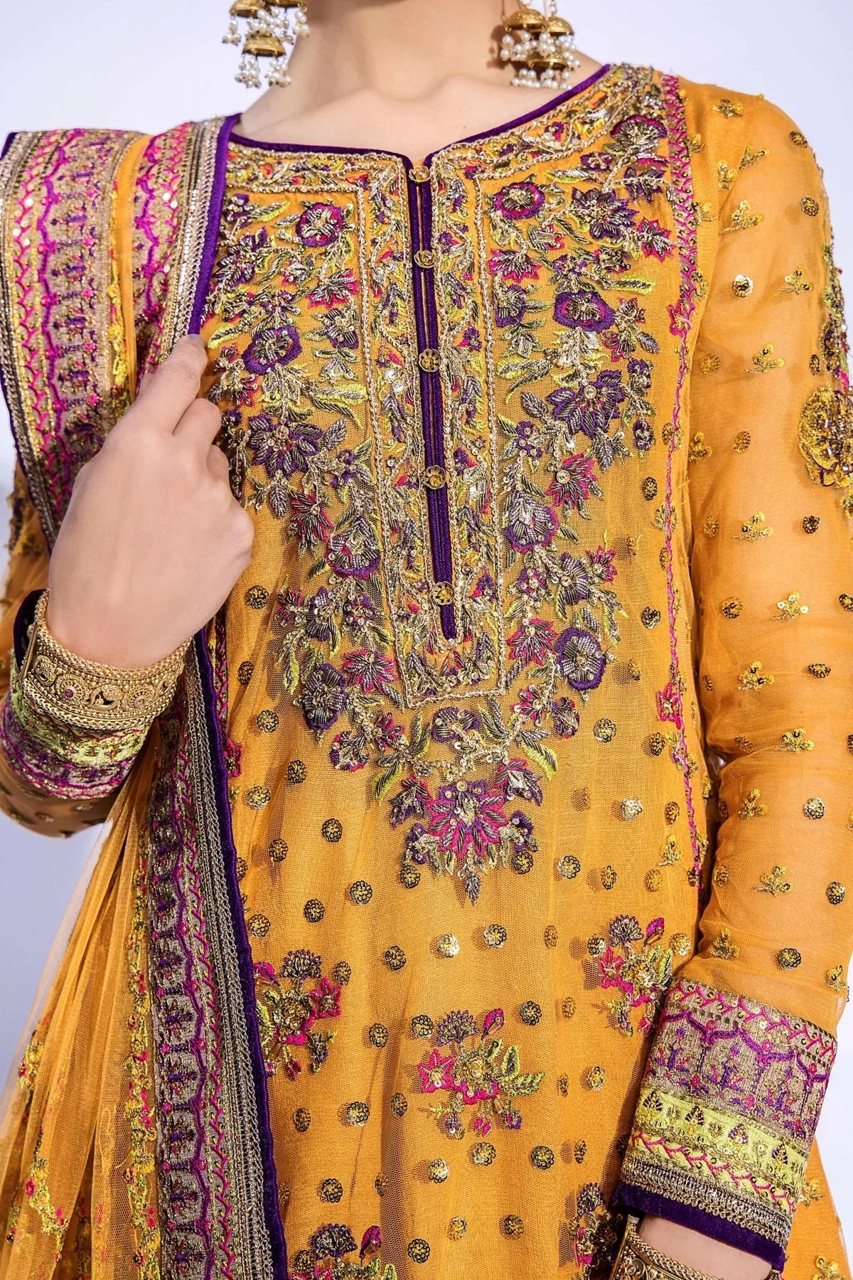 Pakistani Bridal Mehndi Dress in Gharara Kameez Style