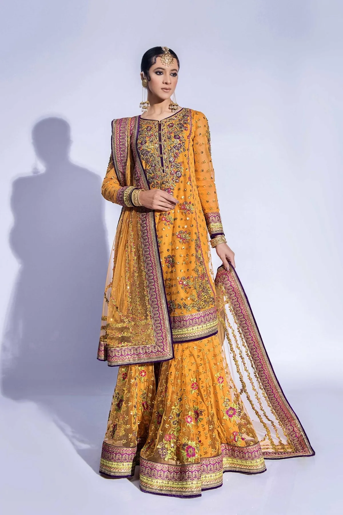 Pakistani Bridal Mehndi Dress in Gharara Kameez Style