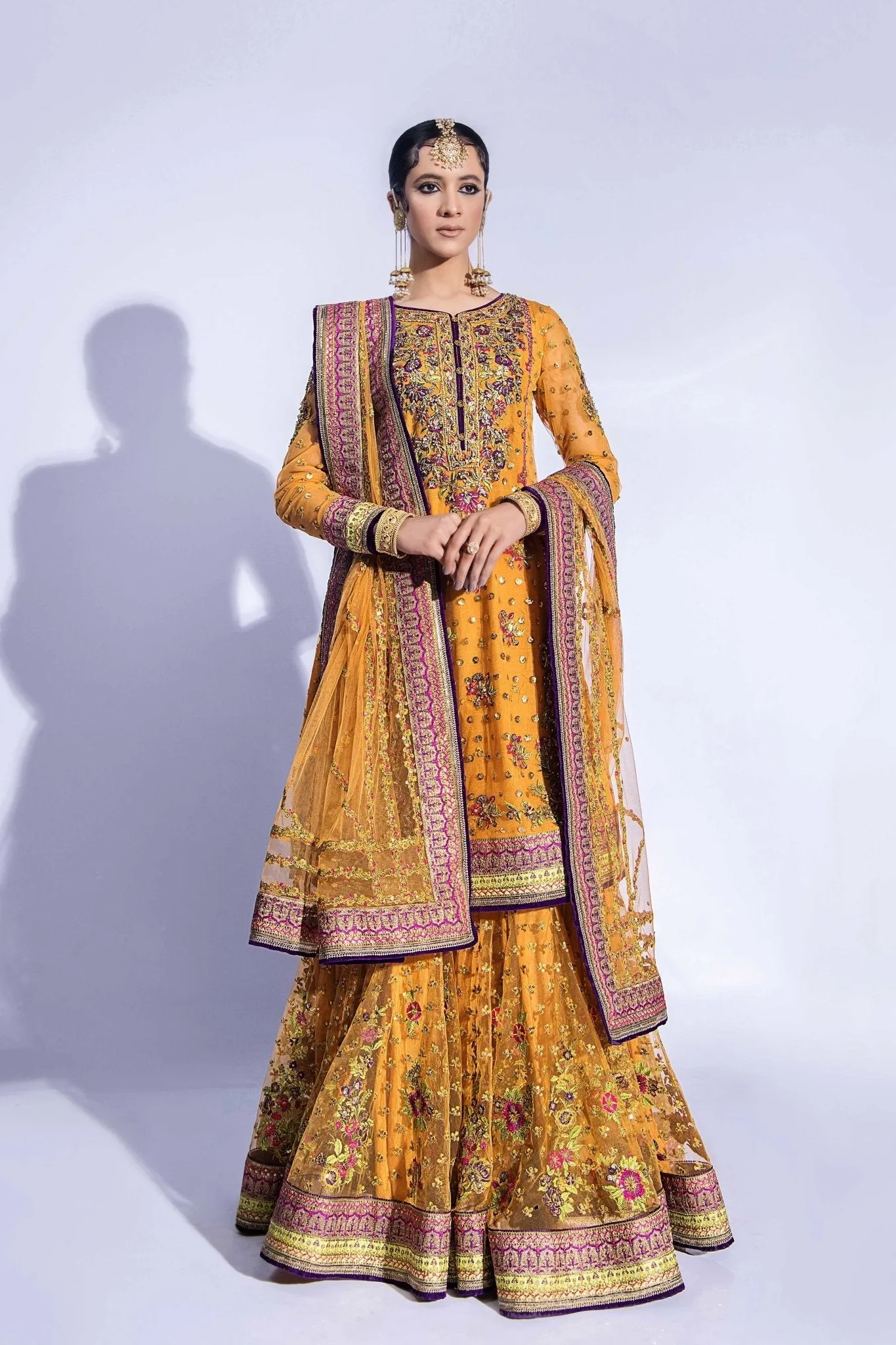 Pakistani Bridal Mehndi Dress in Gharara Kameez Style