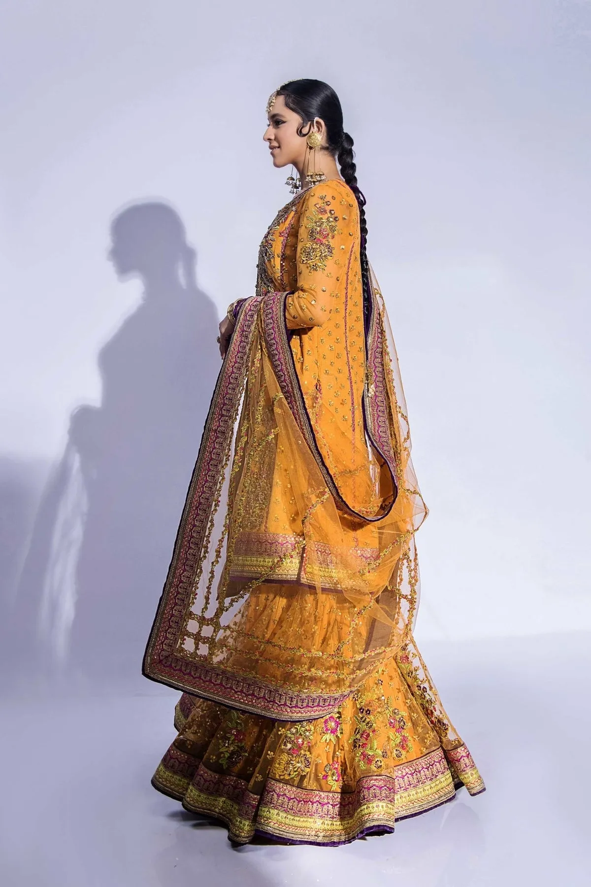 Pakistani Bridal Mehndi Dress in Gharara Kameez Style