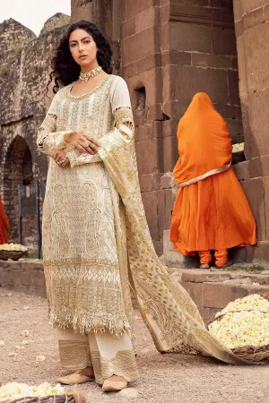 Pakistani Golden Embellished White Kameez Trousers Eid Dress