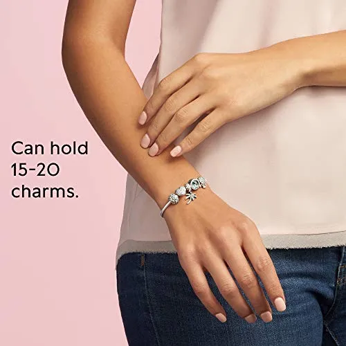 Pandora Jewelry Moments Sparkling Heart Clasp Snake Chain Charm Cubic Zirconia Bracelet in Sterling Silver, 6.3"