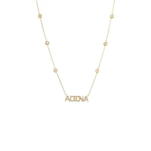 Pave Nameplate X CZ Bezel Chain Necklace