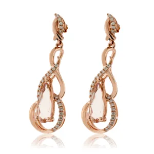 Pear Shaped Morganite and Diamond Drop Earrings
