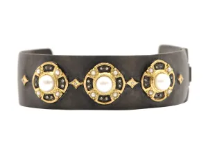 PEARL AND DIAMOND WIDE KICK CUFF BRACELET