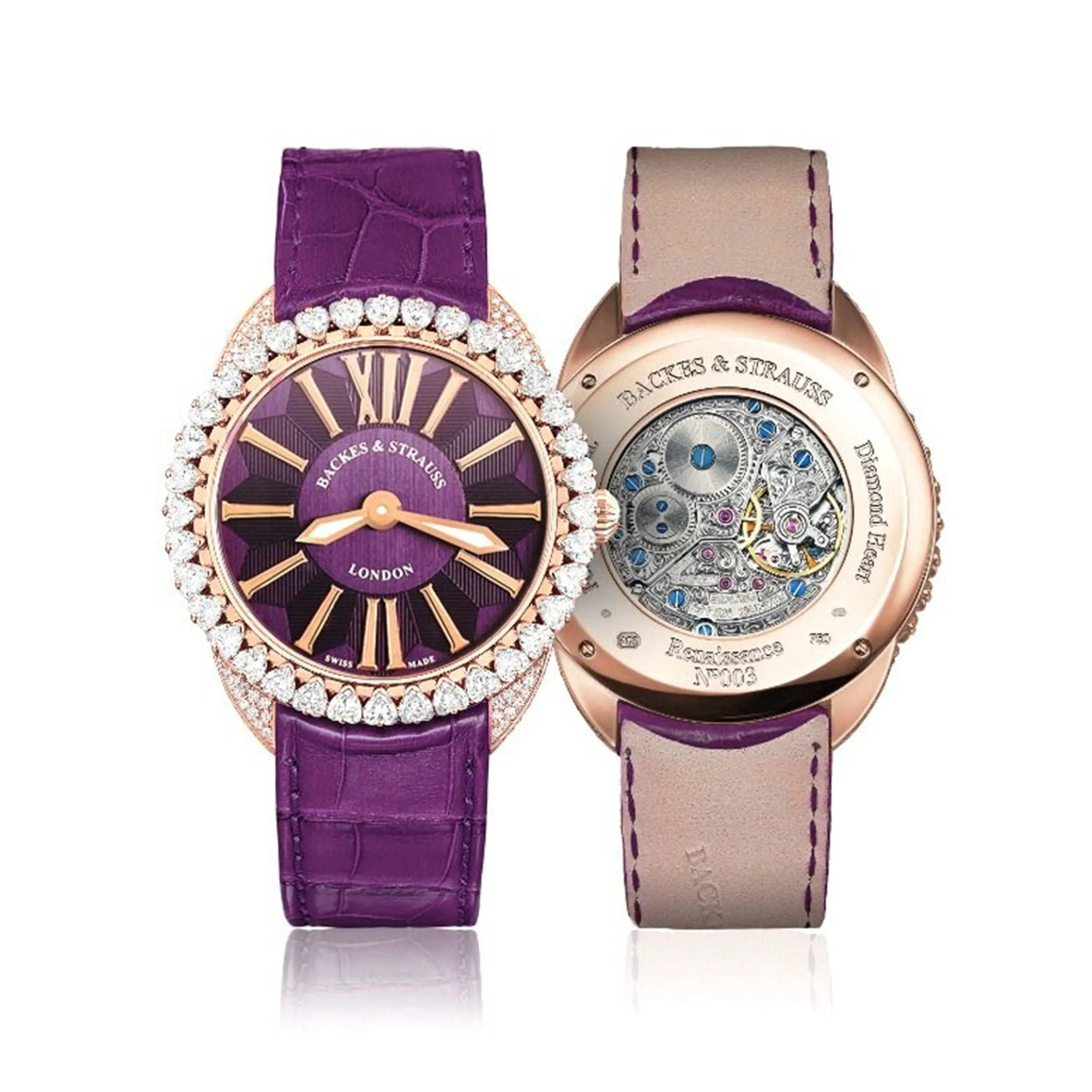 Piccadilly Renaissance Diamond Heart 40 Luxury Diamond Watch for Women - 40 mm Rose Gold - Backes & Strauss