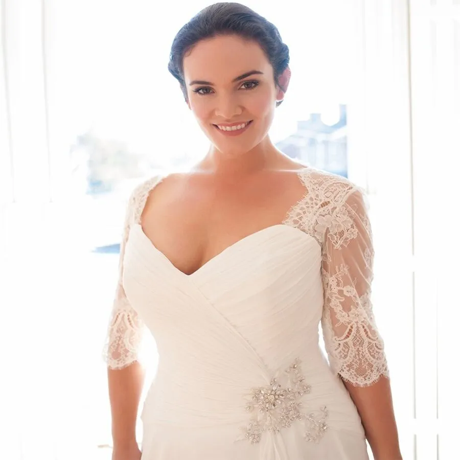 Plus Size  Beaded Chiffon Bridal Dress With Pleats And Beading Free Shipping