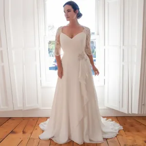 Plus Size  Beaded Chiffon Bridal Dress With Pleats And Beading Free Shipping