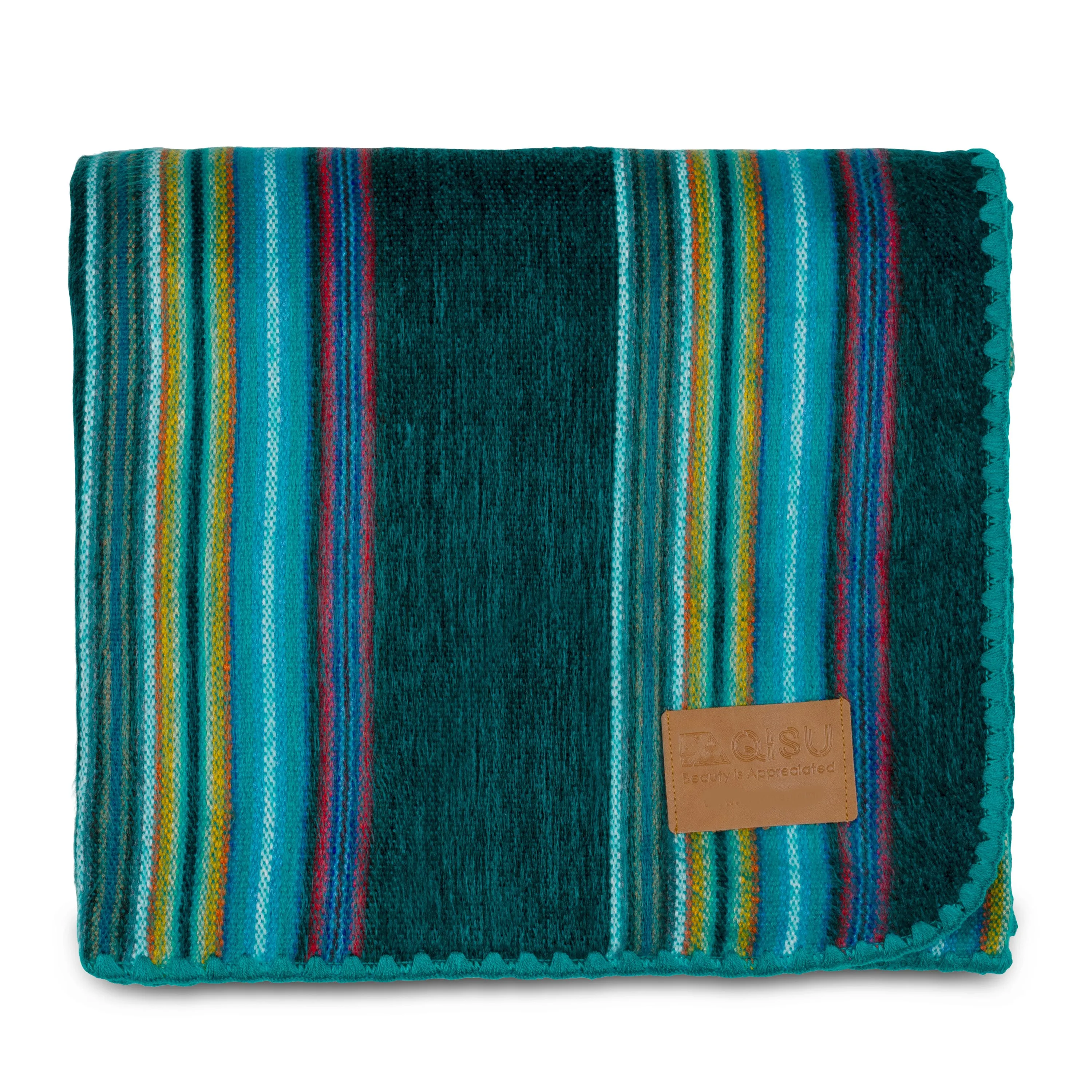 QISU Turquoise Sea Foam Alpaca Throw Blanket – Vibrant Artisan Luxury, Holiday Cheer