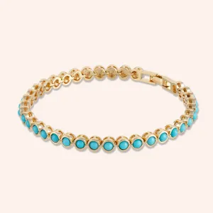 "Milestone" Round Cut Bezel set Turquoise Tennis Bracelet - Includes Extender - Gold