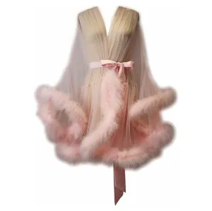 "Night In" Blush Pink Handmade Sheer Fluffy Mini Marabou Feather Robe