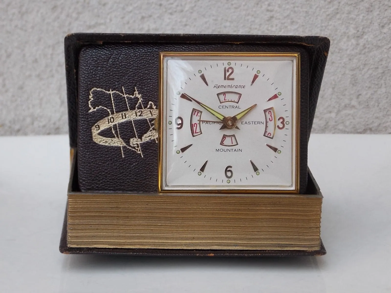 "The Four Zone" Book Style Travel Clock by Remembrance, Swiss Made