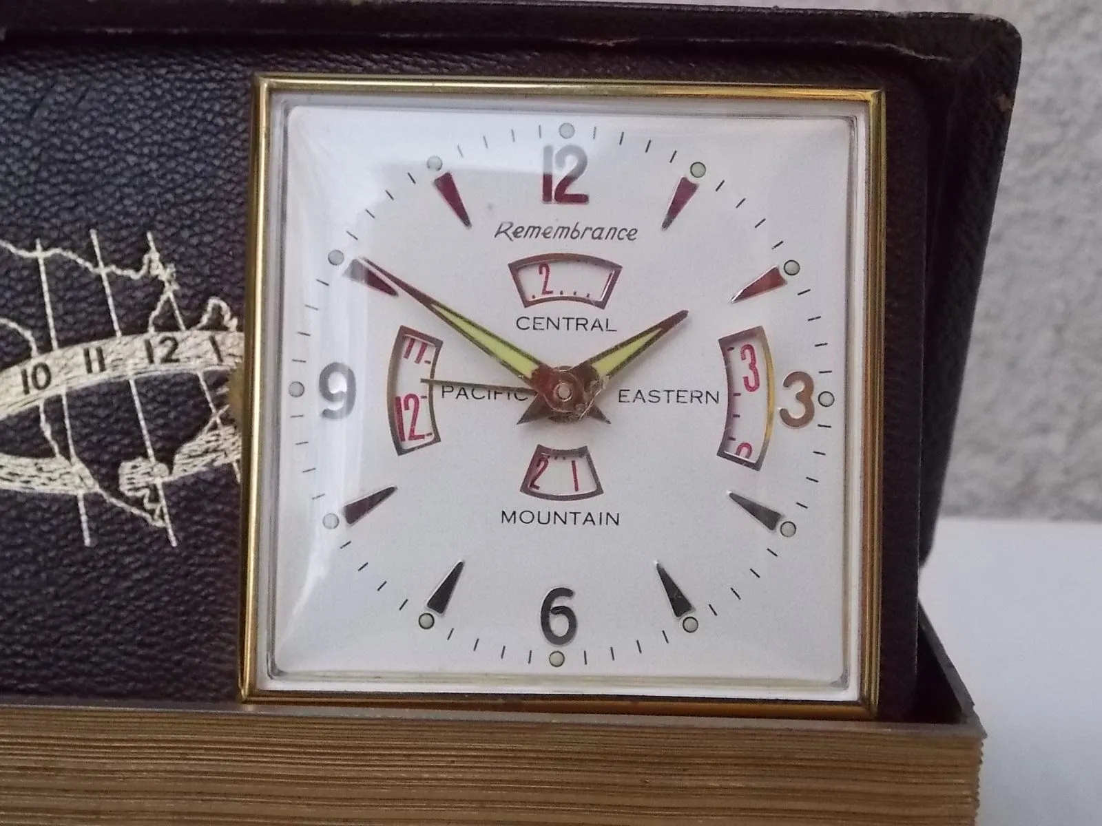 "The Four Zone" Book Style Travel Clock by Remembrance, Swiss Made