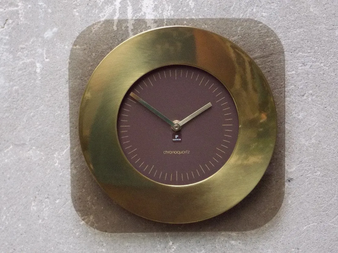 Raymor Lucite & Brass Wall Clock Chronoquartz