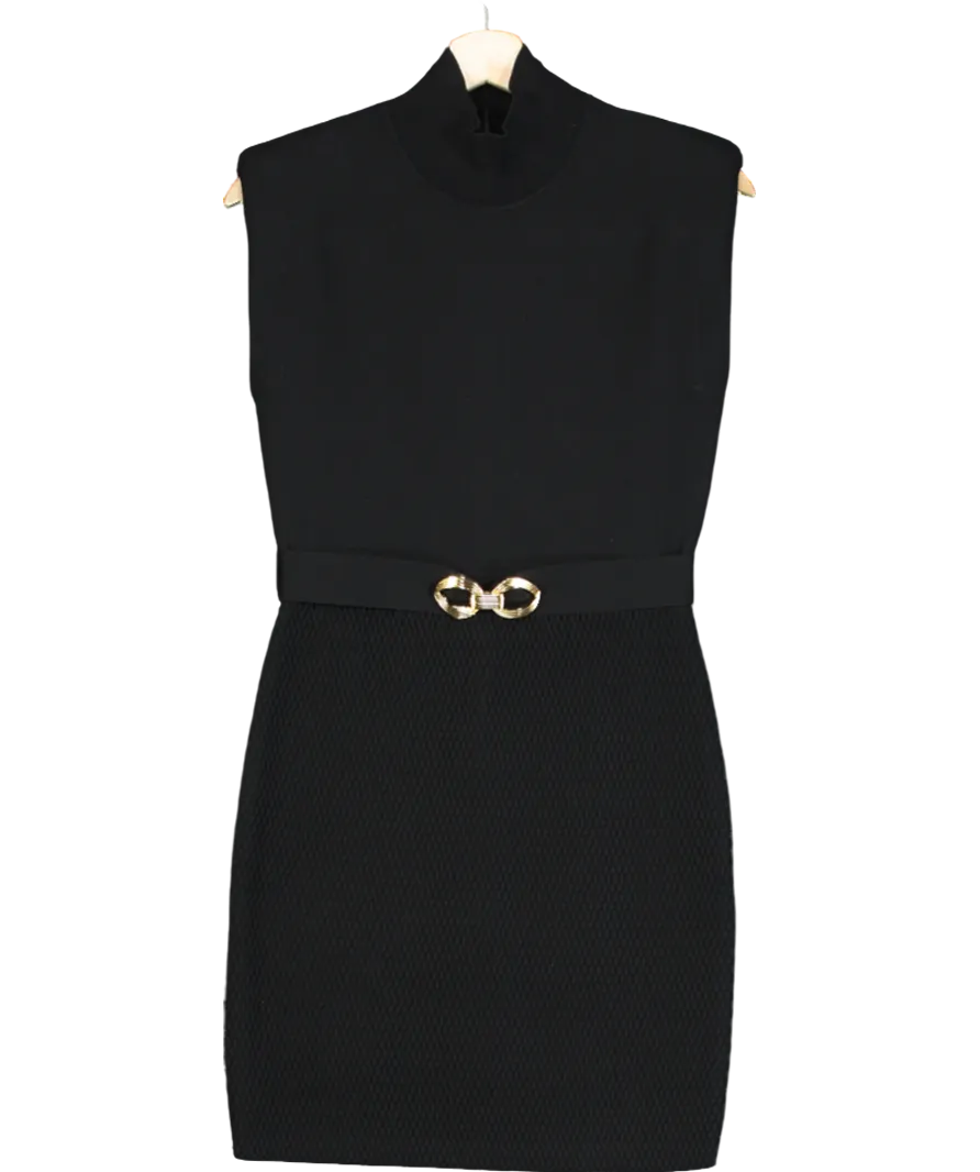 Rebecca Vallance Black Braque Belted Embellished Knitted Mini Dress UK S