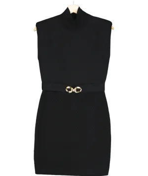 Rebecca Vallance Black Braque Belted Embellished Knitted Mini Dress UK S
