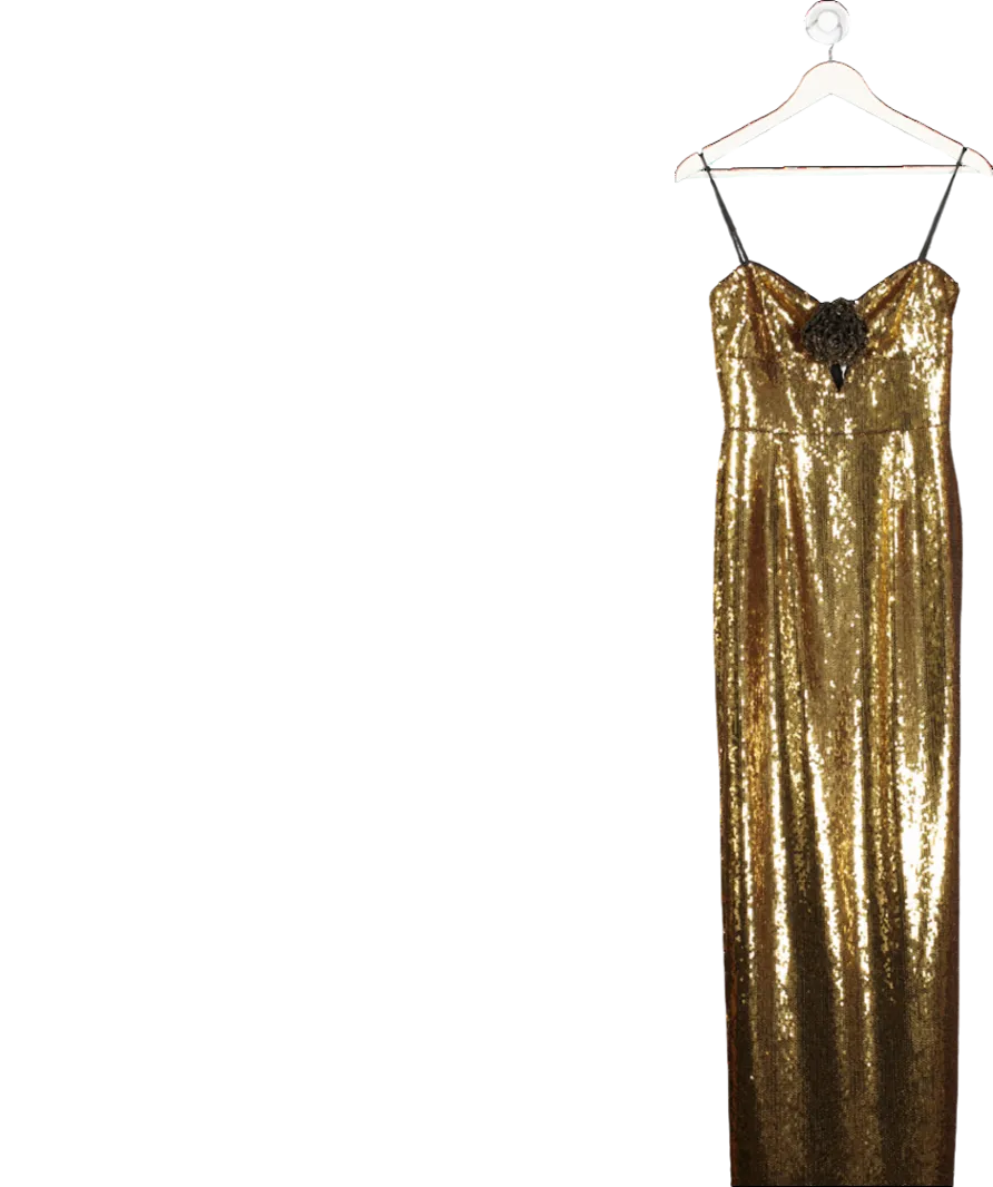 Rebecca Vallance Metallic Gloria Sequined Floral Appliqué Gown UK 8