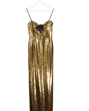 Rebecca Vallance Metallic Gloria Sequined Floral Appliqué Gown UK 8