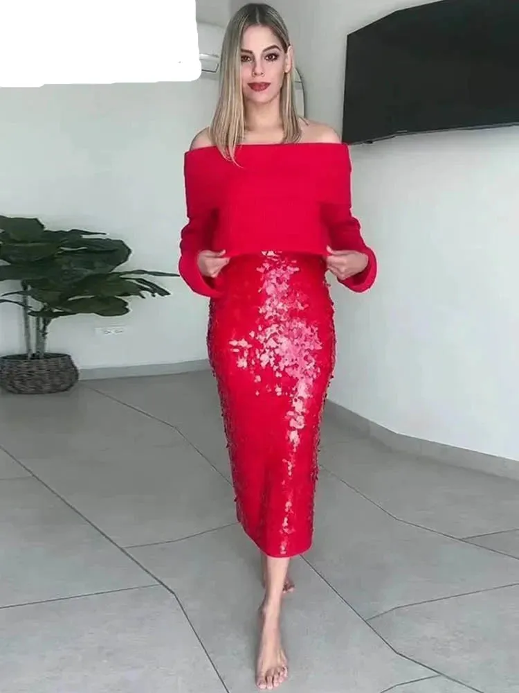 Red Sequined Skirt