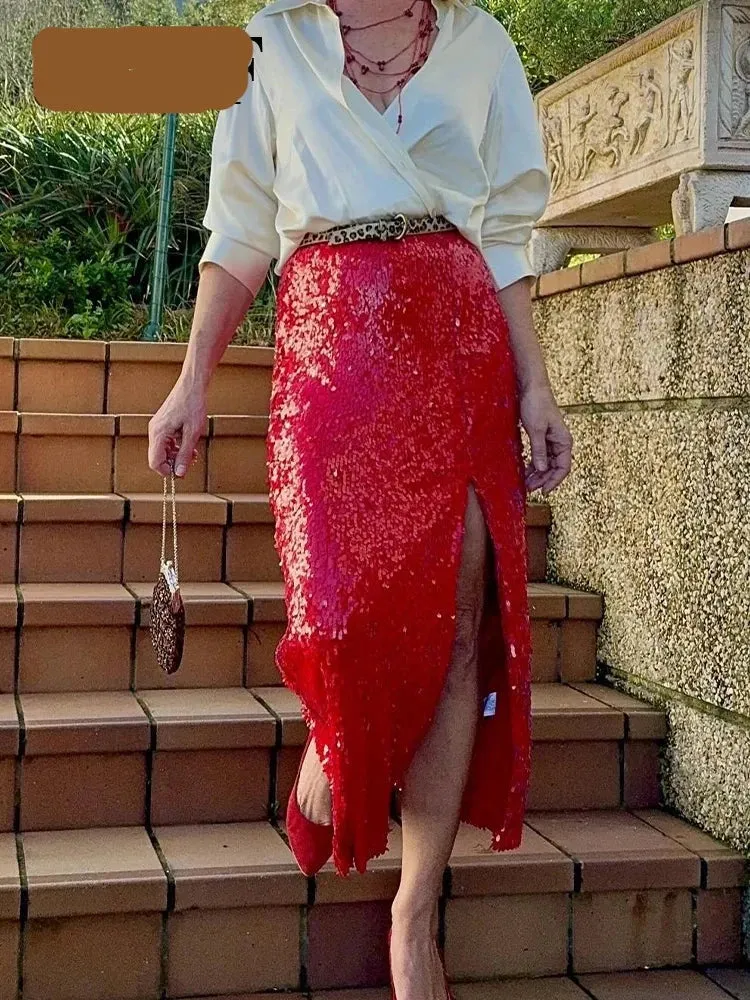 Red Sequined Skirt