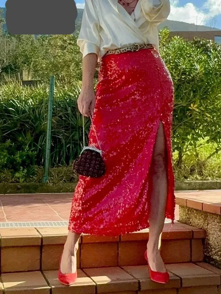 Red Sequined Skirt