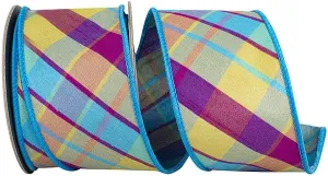 Reliant 2.5" Plaid Dupioni Tissue Backed: Turquoise, Purple (5 Yards) 94440W-913-40D