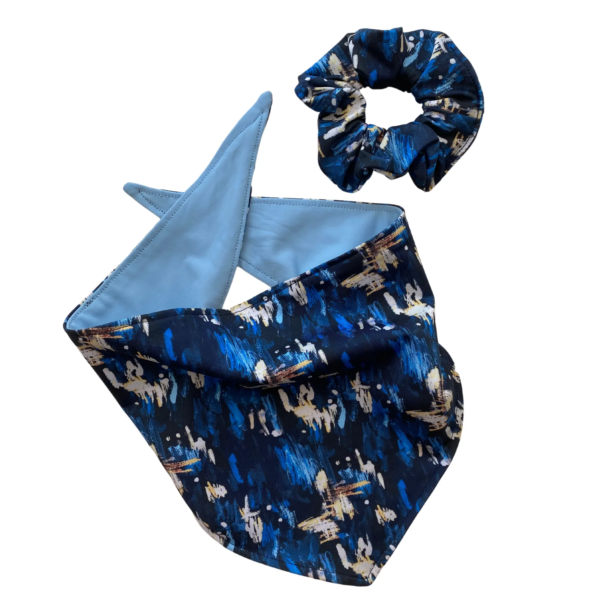 Reversible Light Blue and Navy Abstract Print Dog Swim scARF