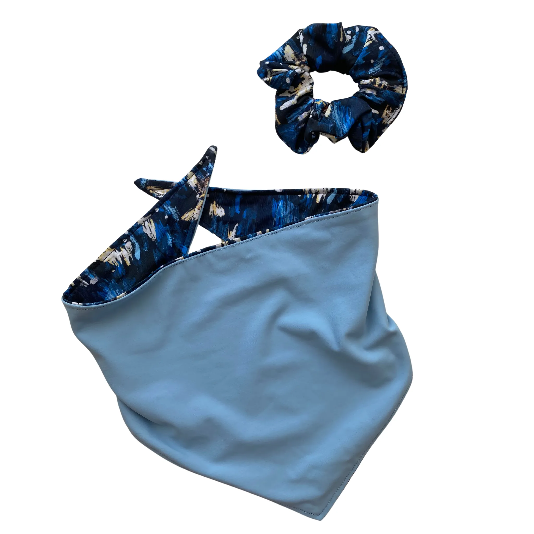 Reversible Light Blue and Navy Abstract Print Dog Swim scARF