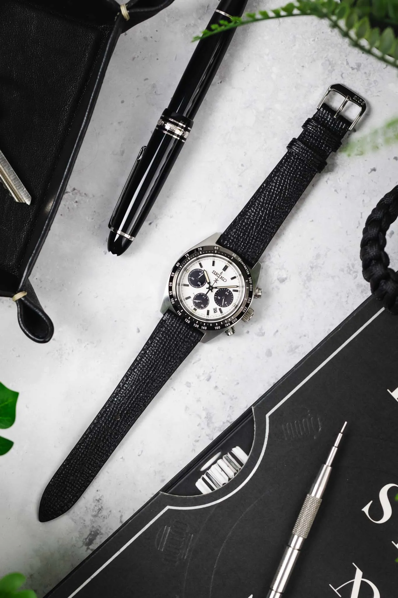 RIOS1931 FRENCH Leather Watch Strap in BLACK