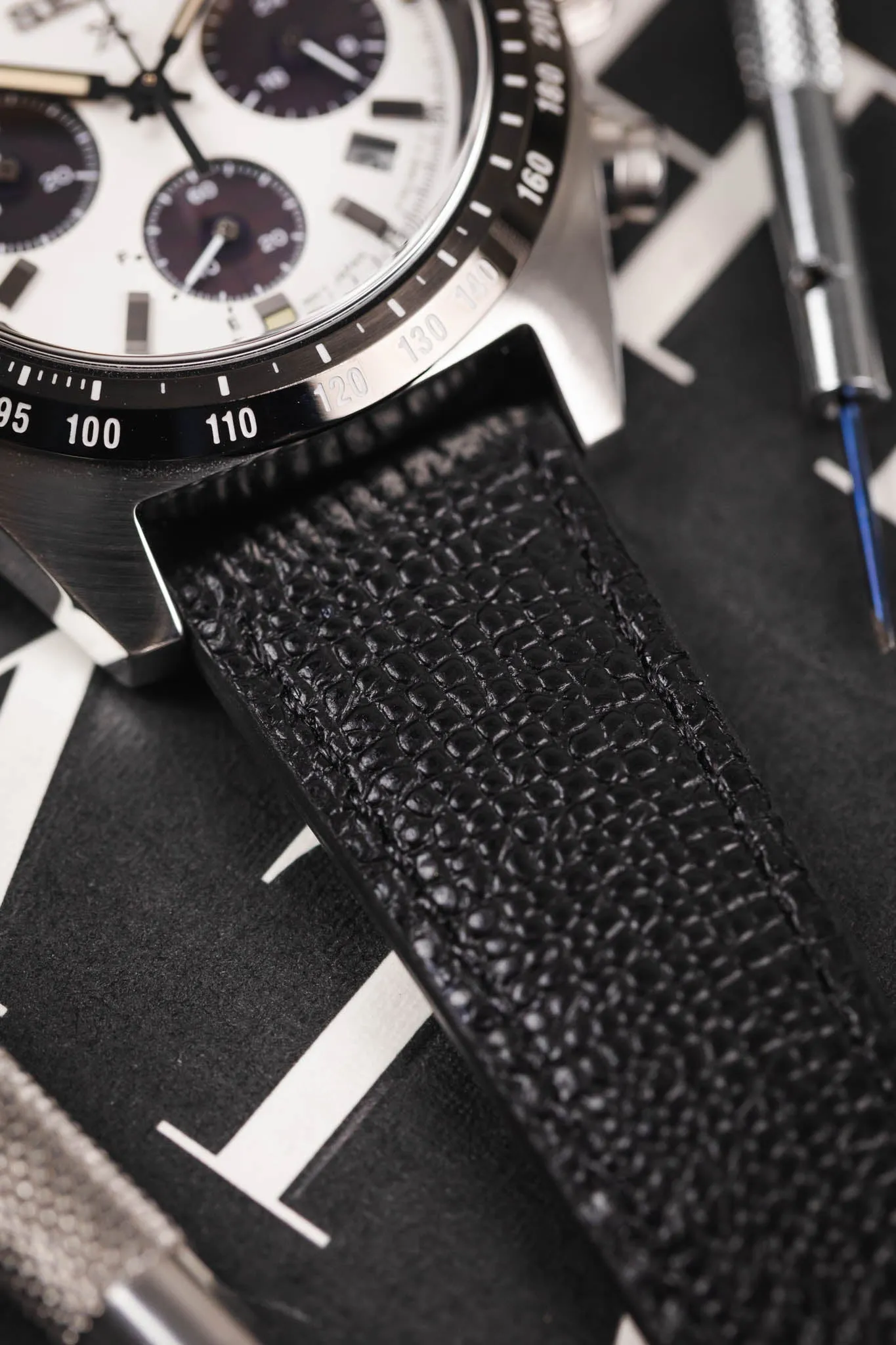 RIOS1931 FRENCH Leather Watch Strap in BLACK