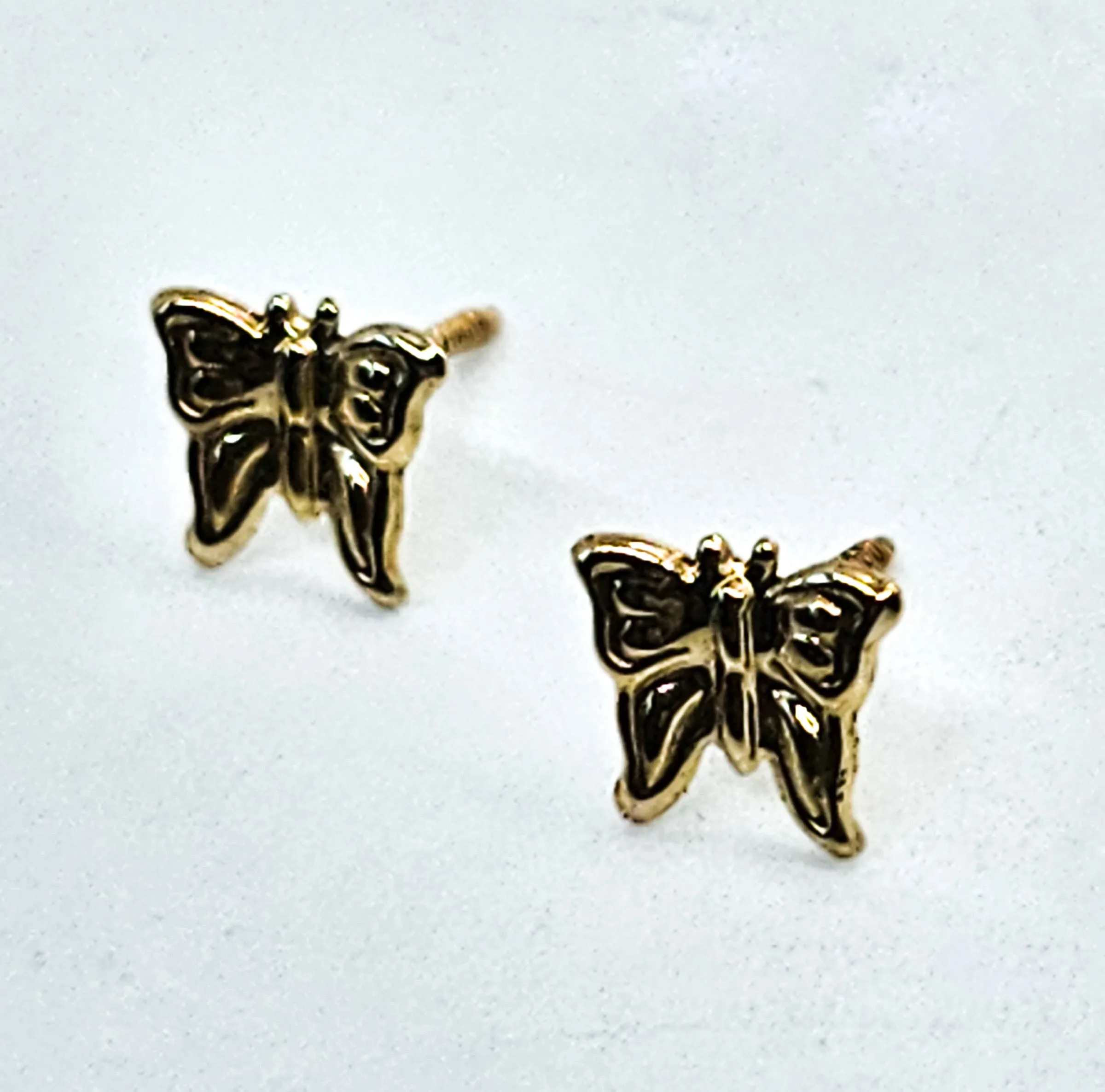 RL 14 kt Yellow Gold Button stud Butterfly Earrings with screw back post