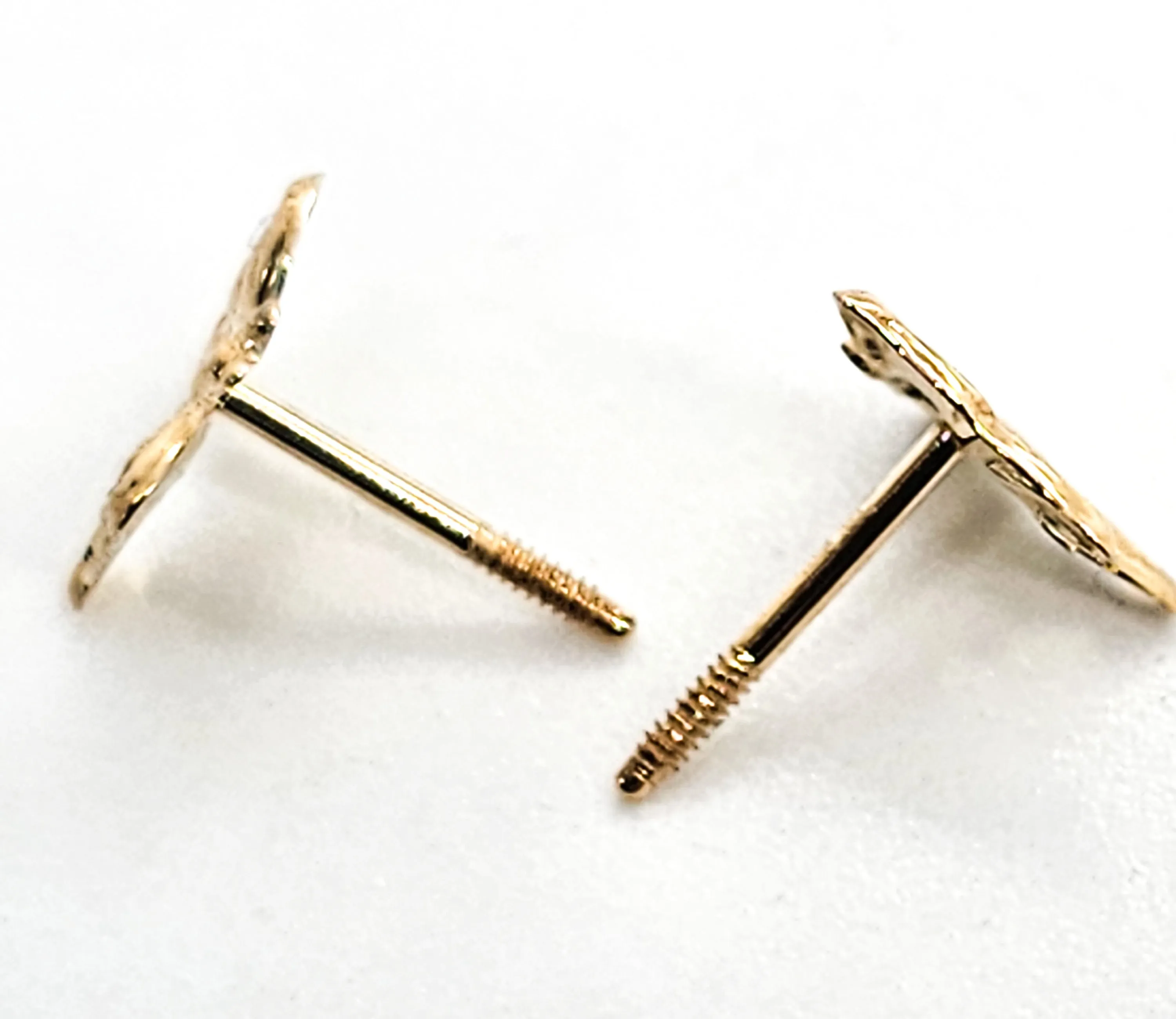 RL 14 kt Yellow Gold Button stud Butterfly Earrings with screw back post
