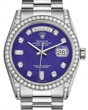 Rolex Day-Date 36 White Gold Lapis Lazuli Diamond Dial & Diamond Set Case & Bezel President Bracelet 118389
