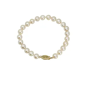 Rosy Mid-Century Japanese Saltwater Akoya Cultured Pearl Vintage Bracelet- 14K Yellow Gold