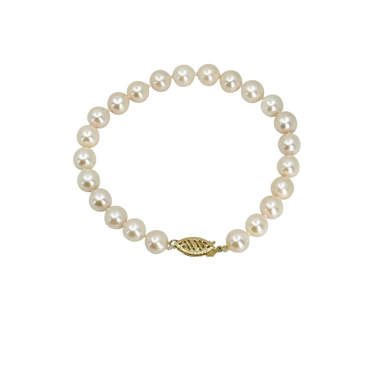 Rosy Mid-Century Japanese Saltwater Akoya Cultured Pearl Vintage Bracelet- 14K Yellow Gold