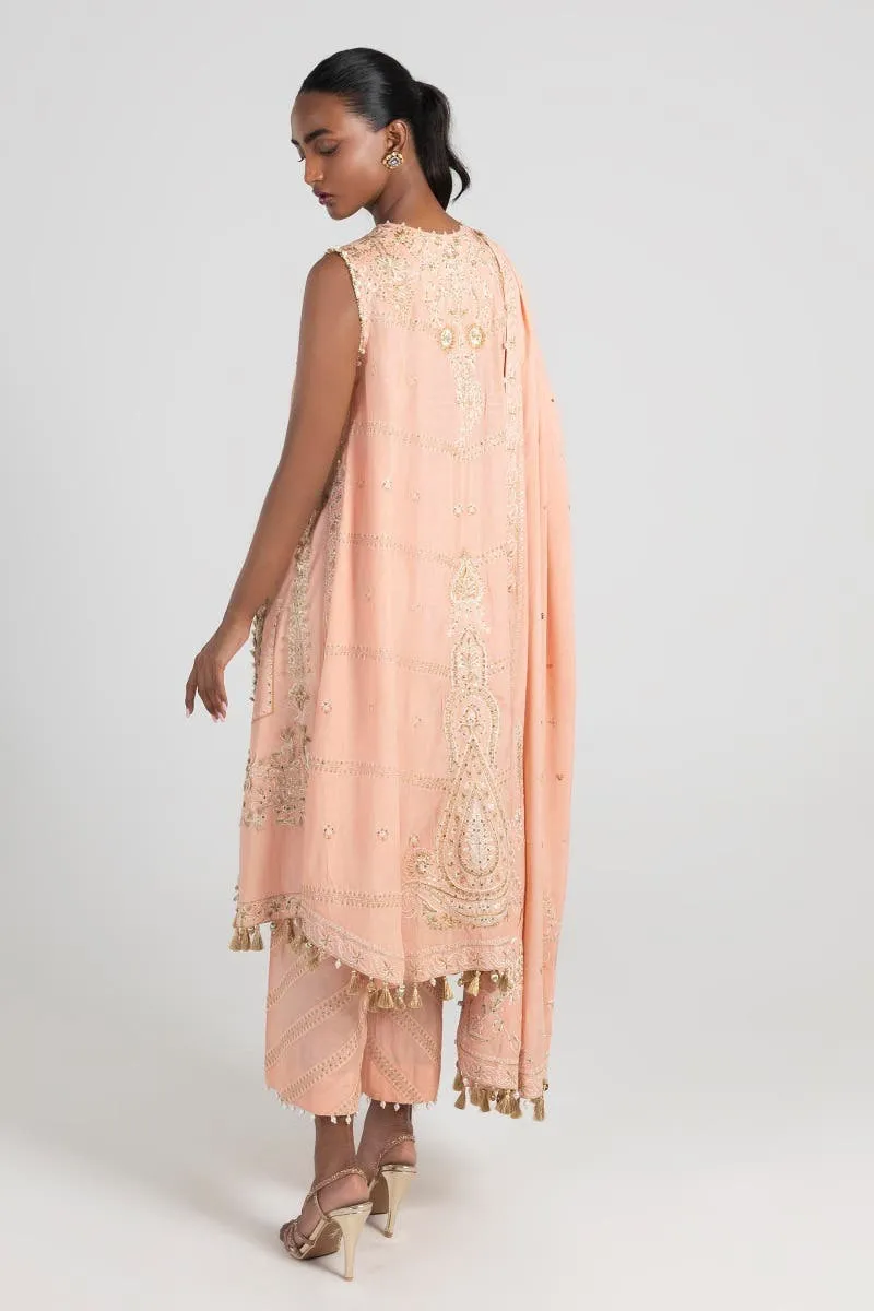 Royal Peach Luxury Pret A-Line Cut Style Pakistani Salwar Kameez
