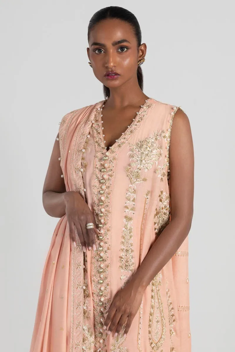 Royal Peach Luxury Pret A-Line Cut Style Pakistani Salwar Kameez