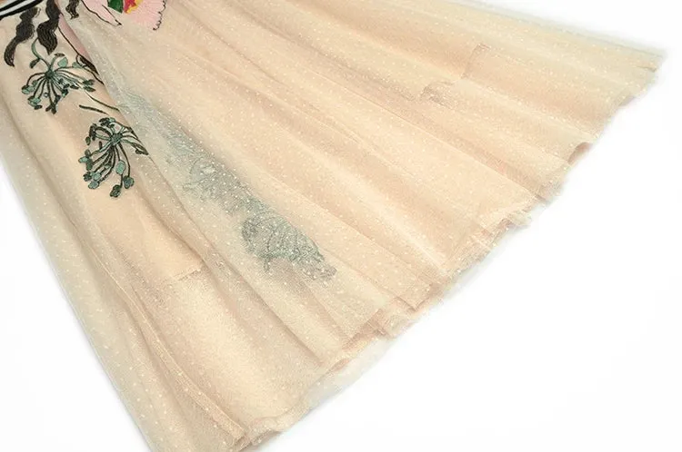 Royalty Runway Midi  Butterfly Sleeve Sequined Embroidery Ladies Slim A-Line Dress