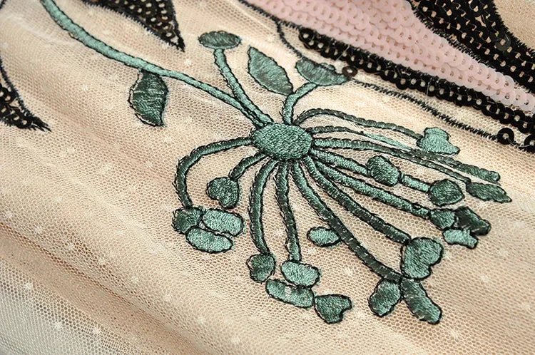 Royalty Runway Midi  Butterfly Sleeve Sequined Embroidery Ladies Slim A-Line Dress