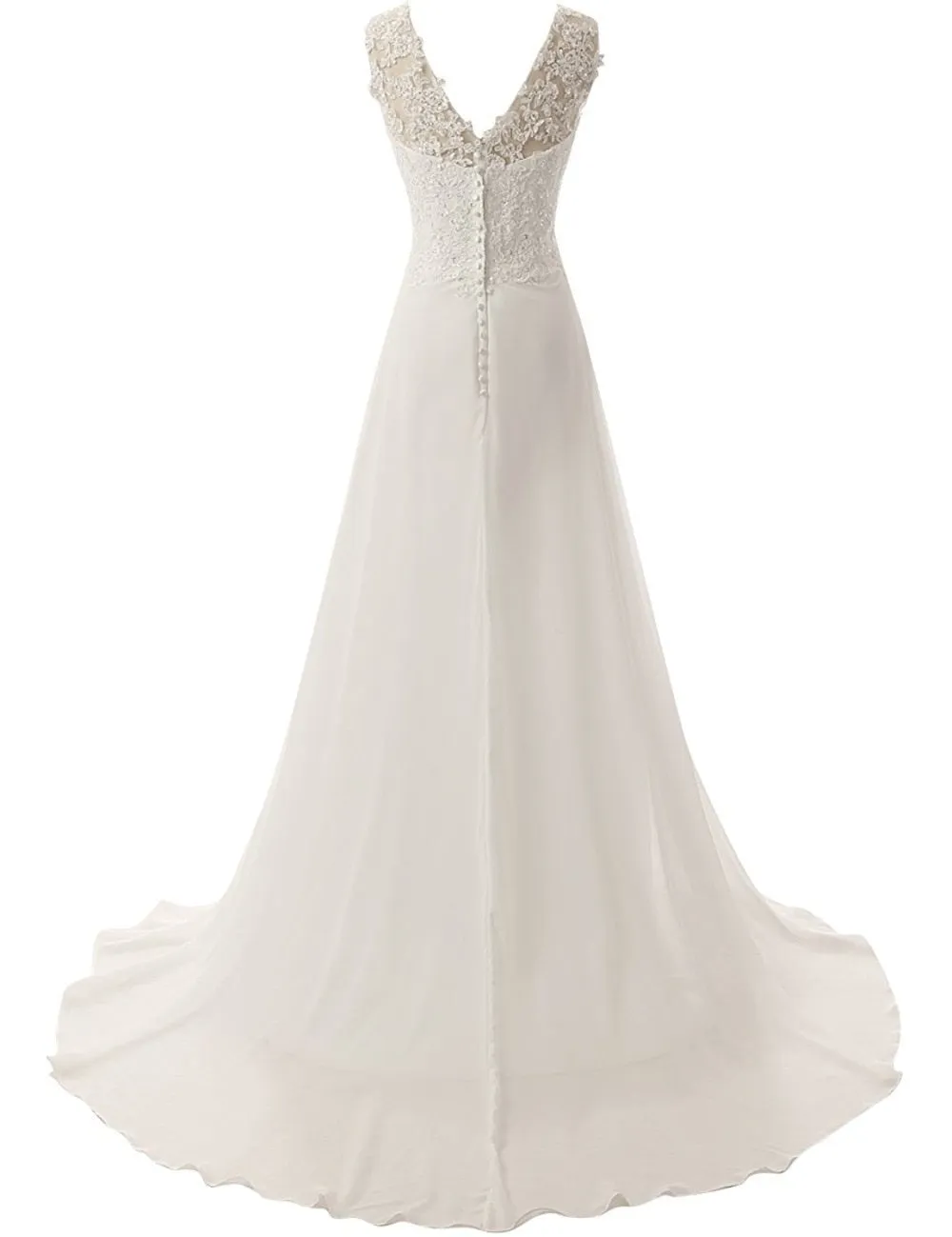 Roycebridal Beach Wedding Dresses White/Lvory Chiffon Lace Appliques Bridal Gown Backless Vestido De Noiva