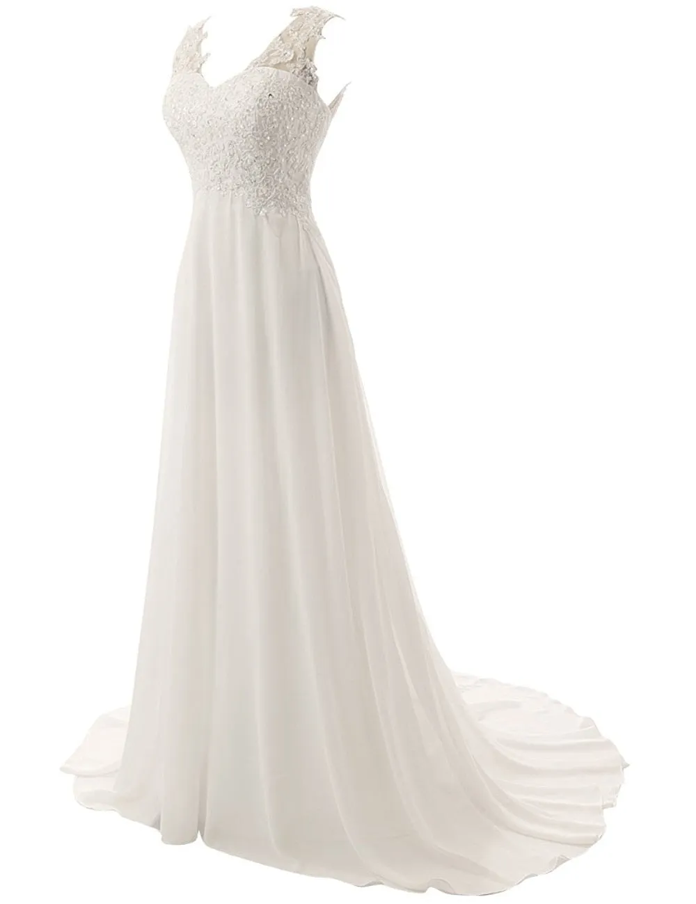 Roycebridal Beach Wedding Dresses White/Lvory Chiffon Lace Appliques Bridal Gown Backless Vestido De Noiva