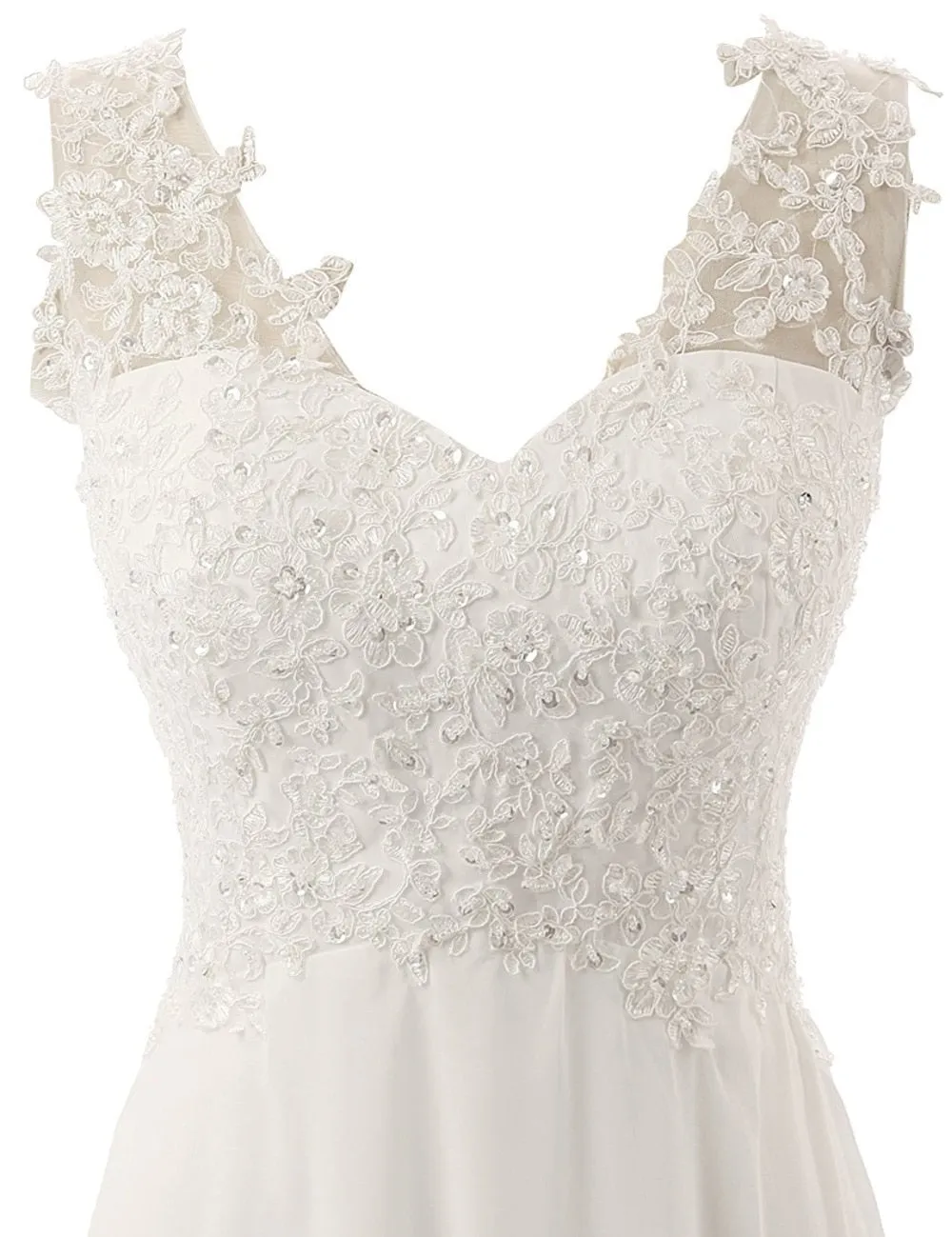 Roycebridal Beach Wedding Dresses White/Lvory Chiffon Lace Appliques Bridal Gown Backless Vestido De Noiva
