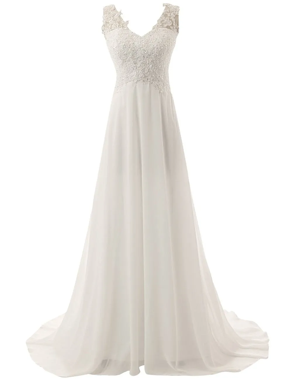 Roycebridal Beach Wedding Dresses White/Lvory Chiffon Lace Appliques Bridal Gown Backless Vestido De Noiva