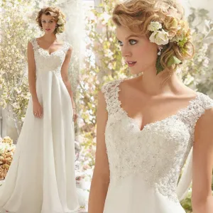 Roycebridal Beach Wedding Dresses White/Lvory Chiffon Lace Appliques Bridal Gown Backless Vestido De Noiva