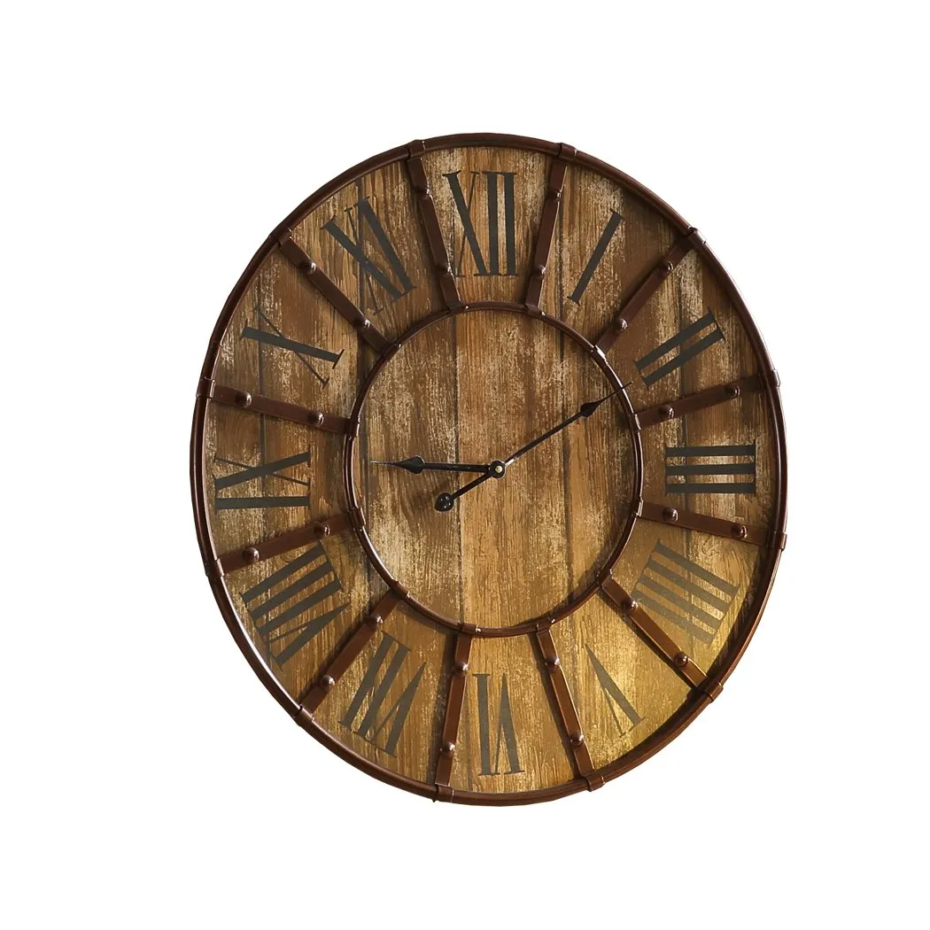Rustic Vintage Large Wall Clock Roman Numerals Giant Open Face Metal Art 60cm