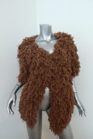 Ryan Roche Furry Cashmere Cardigan Brown Size Extra Small Short Sleeve NEW