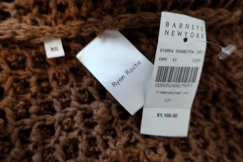 Ryan Roche Furry Cashmere Cardigan Brown Size Extra Small Short Sleeve NEW